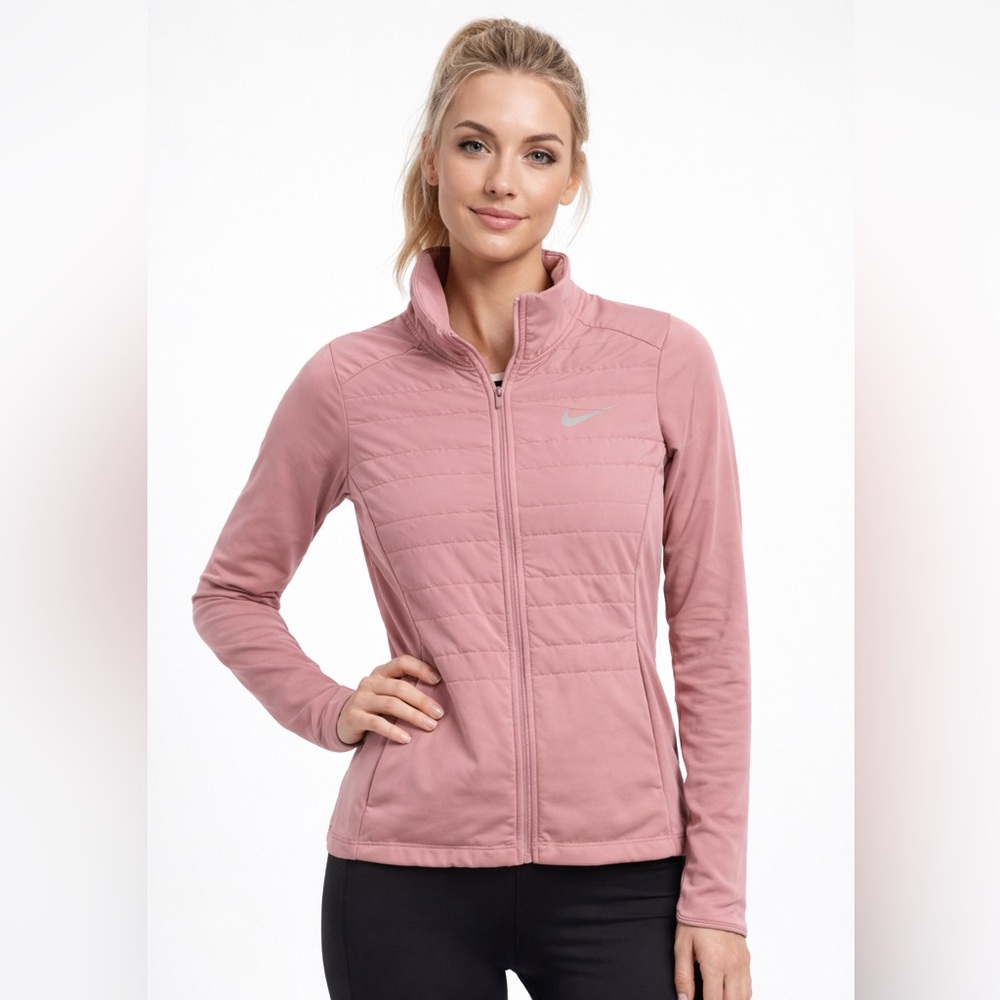 Nike Women's Size Medium Dusty Rose Pink Running Thermafit Jacket Full Zip Coat